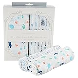Manhattan Kids おくるみ モスリンコットン製 スワドル 2枚セット ダブルガーゼ 出産祝い 赤ちゃん バスタオル ベビー ブランケット 新生児 ガーゼタオル 綿100% 毛布 箱入り 1