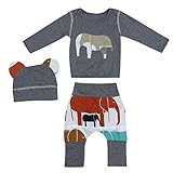 domybest ベビー服　長袖シャツ＋ロングパンツ＋帽子　肌着　三点セッド　0-2歳　男女兼用　赤ちゃん　コットン　パジャマ　ルームウェア　普段着　春夏秋　可愛い (90)