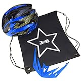 J@G 自転車 ヘルメット 子供 大人 ナップサック付き 53～63cm 小学生 以上 超軽量 11カラー (A10-ﾌﾞﾗｯｸ/ﾌﾞﾙｰ)