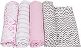 MiracleWare Muslin Swaddle Blanket, Pink Chevron Collection, 4 Piece by MiracleWare
