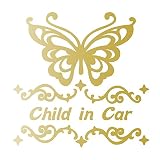 デザイン工房ＳＩＧＮＳ 車ステッカー Child in car 3 綺麗にはがせる 車 ステッカー 蝶 チョウ ゴールド