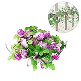 Seacan つるバラ 造花 2.3m インテリア 飾り 壁掛け 吊り下げ 観葉植物 ガーデニング 結婚式 お祝い 祭り 家庭装飾 窓装飾 パーティー グリーンホテル　 (パープル)