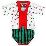 YY-Shop ベビー服 和装 男の子 女の子 ロンパース 赤ちゃん カバーオール 新生児 子供服 写真撮影 ベビースーツ 着物 半袖 二点セット (90cm, １スイカ柄)