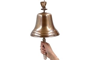 7inch Solid Brass Wall Mounted Ship Hanging Bell Antique Brass Bell for Reception, School, Outdoor,Indoor, Dinner & Chruch by The Metal Magician