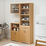 キッチン家具 台所収納 キッチンキャビネット 棚 食器 ガラス スライド ドア 木製 ウッドシェルフ WEVERAN カップボード