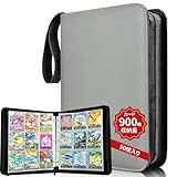カードファイル カードバインダー 9ポケット 900枚収納 50枚入り 表面の防水性と耐摩耗性のトレカファイル ポータブルファスナー カードシート他のゲームカードを集める (グレー, 9ポケット)