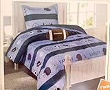 Twin Comforter Set: Kids Collection Varsity Team Sports, Comforter, Sham, Decorative Pillow (3 Pc) [