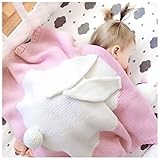 キッズ インテリア ブランケット うさ耳 ニット ベビーケット お昼寝ケット 寝具 掛け布団 防寒 赤ちゃん かわいい プレゼント インスタ 北欧 (ピンク)