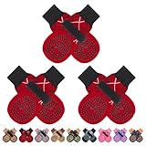 BINGPET 犬 靴下 犬用靴下 滑り止め 足保護 6個セット 肉球保護 犬の靴下 柔らかい 脱げない ペットソックス かわいい犬の足跡 防寒 転倒防止 秋冬 屋内用 通気性 介護 老犬 サポート 足舐め防止 かわいい おしゃれ 小型犬 中型犬 大型犬 シニア犬用 （グリーン、M）