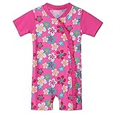 BAOHULU ベビー　女の子 半袖　花柄 　心柄　可愛い　日焼け止め 連体水着　スクール 　幼稚園用 (12-18ヶ月(ラベル NO.18M), 花)