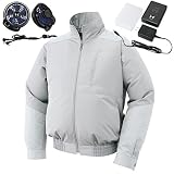 空調服 空調風神服 2017年新商品 肩パット付 チタン加工長袖ブルゾン(2017年最新型/日本製/リチウムイオンバッテリー/新型ファン)≪099‐KU92204≫ (LL, 6-シルバー)