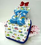 ご出産お祝い＜おむつケーキ＞　リーズナブルなお値段のかわいいおむつケーキ　ロールケーキSRK (男の子用）