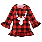 ベビー服セット、ppbuy幼児用キッズ赤ちゃん女の子Deer Plaidプリンセスパーティーミスコンテストクリスマスドレス服 3T レッド