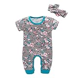 Domybest ロンパース ベビー服 カバーオール+ヘッドバンド 2pcs 半袖 女の子 赤ちゃん 新生児 可愛い 超柔らかい 快適 コットン 出産祝い プレゼント カジュアル 普段着 撮影 リボン