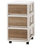 オリジナル収納ケース プラスチック バウム 3段 No.3 キャスター付き 完成品 収納棚 収納チェスト 木製風前板 収納ケース 引出し 小物入れ (3段タイプ, 木目調前板 No.3)