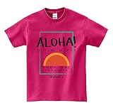 【ノーブランド品】【アロハ ハワイ 虹】 ホットピンク 110cm キッズ 半袖 Tシャツ