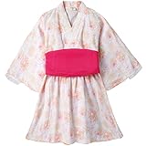 Vine 浴衣ドレス シフォン兵児帯付 ベビー 子供 浴衣 女の子 和装 ゆかた 花柄 夏祭り 盆踊り お宮参り お祝い (ピンク 110cm)