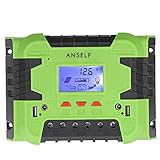 Anself 50A/60A 12V 24V LCD ソーラー充電コントローラ パネルバッテリーレギュレータ 自動過負荷保護 温度補償 デュアルUSB＆DCスイッチ