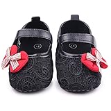 PUERI ファーストシューズ　歩行練習　ベビーシューズ キッズ 靴　女の子　ガールズ　蝶結び　可愛い　春夏秋に対応 (L, ブラック)