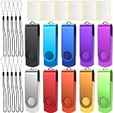 Uflatek 10個セット USBメモリ スティック 4GB 金属製の USB 2.0 フラッシュメモリ 回転式 ミニ型 親指ドライブ ストラップホール付 外部ストレージ - 10色ミックスグカラー