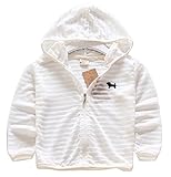 Plus Nao(プラスナオ) 子供用 パーカー ジップアップパーカー フード付き 長袖 ボーダー 刺繍入り 男の子 女の子 キッズ ジュニア 100 110 130 ホワイト【犬】