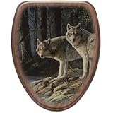 Comfort Seats C1B2E1-774-17AB Shades Of Gray Wolves Elongated Oak Toilet Seat, Antique Brass by Comf