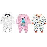 新生児 子供長袖　カバーオール　3枚セット　純綿　男の子＆女の子　可愛いプリント　0～2歳 (59cm, セット7) [並行輸入品]