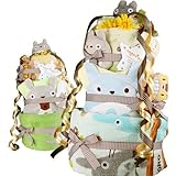 となりのトトロ プレミアム 名入れ刺繍 おむつケーキ 豪華3段 パンパースS(54枚) ジブリ おもちゃ 3点 フェイスタオル バスタオル スタイ 付 ( ご持参用手提げ袋付 休憩バスタオル )