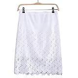 Spinas（スピナス） 春 夏 マタニティ スカート 花柄 レース フェミニン タイト ウエスト調節可 全2色 (ホワイト ブラック) (L, ホワイト)
