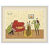 【F6】 ゆかいな音楽家絵額 ピアノ・チェロ＆バイオリン 橋北太郎 アート インテリア 安らぎ 潤い 壁掛け G4-CQ007