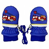 ミトン 男の子 ベビー 手袋 グローブ 撥水 裏ボア ひも付 ブルー-消防車 3-4才