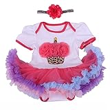 Gmasking 子供ドレス 女の子ワンピース リボン飾り付き 誕生日ケーキデザイン 一歳プレゼント (M(3-6Months), 多色ケーキ)