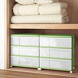 チェスト　ワイドチェスト　グリーン　３段　２個組