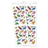 eシール 耐水 キラキラ シルバー箔 金箔 食洗機対応 剥がしやすい フィルム素材 (2, 恐竜 2冊（シール64枚入）)