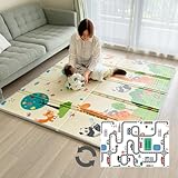 【SGS認証】popomi XPE 赤ちゃん プレイマット 超軽量 リバーシブル 収納バッグ 生活防水 折りたたみ 滑り止め加工 5層構造 屋外使用可 ベビープレイマット ベビーマット 出産お祝い プレイマット (道路＆動物, 180x200x2cm)