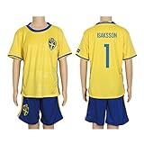 2016 UEFA EURO # 1 IsakssonイエローホームKids Soccer Jersey & Shortキットセット