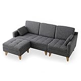 ソファ カウチソファ ワイド座面 天然木脚 キルティング ファブリック ロータイプでも使用可能 3P グレー