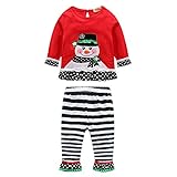 AmazingDeal 子供服 女の子 クリスマス サンタ 長袖　春秋冬 上下セット 綿製品 衣装 可愛い (90)