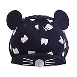 ベビー用ハット Hosam　子ども　野球帽子　鳥打ち帽子　ネズミ柄　耳　可愛い飾り　春　秋　冬　防寒　お出かけ用　赤ちゃん　ニット帽　誕生日 出産祝い 記念写真の衣装にベビー 防寒帽子 (ネイビー)