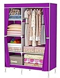SUOERNUO カーテン式カバー付きワードローブ　クローゼット　2列6段　幅90*奥行44*高166cm　高耐荷重　組立簡単　大容量　衣類収納ラック (パープル)