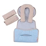 Minene Reversible Car Seat Head Neck Support Cushion Pillow Headrest Set with Harness Protectors (Bl