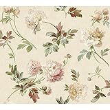 York Wallcoverings GX8155SMP Passport Whitworth Peony Wallpaper Memo Sample, 8-Inch x 10-Inch, Cream