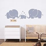 Chris Cute Three family Elephant With Hearts Wall Decals for kid Room Room Decor Baby Nursery(GREY) 
