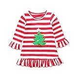 Tovadoo ワンピース 子供服 女の子 クリスマス衣装 クリスマスツリー 縞模様 フレアスリーブ プリンセス 可愛い おしゃれ クリスマスパーティー 1-4歳