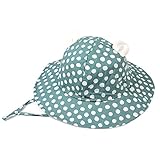 【ノーブランド品】ベビー耳付きつば広ハット あご紐付き 45cm-48cm 帽子 水玉グリーン