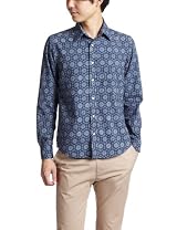 Print Pattern Straight Collar Shirt Made in India 111-11-3538: Light Blue Print Pattern Straight Collar Shirt Made in India 111-11-3538: Light Blue