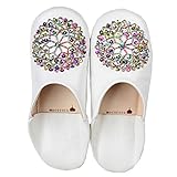 [mocororo] モロッコ バブーシュ luxe 本革 ビーズ・スパンコール ルームシューズ スリッパ レディース モコロロ レディースサイズ,MultiWhite