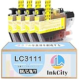 【InkCity】ブラザー用LC3111互換インクカートリッジ【Y×4本】大容量【純正併用可能/高精彩・高発色/ICチップ残量表示/安心サポート】DCP-J572N、DCP-J577N、DCP-J587N、DCP-J972N 、DCP-J978N-W/B、DCP-J987N-W、MFC-J893N、MFC-J738DN/DWN、MFC-J998DN/DWNなど利用可能