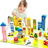 [ドリーマー]　積み木　知育玩具　幾何学認知　図形認知　色認知　キッズ　おもちゃ　子供　ベビー　赤ちゃん　筒入り　女の子　男の子　0-5歳　町　交通　トラフィック　62個