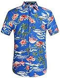 SSLR メンズ フラワーフラミンゴ カジュアルアロハハワイアンシャツ US サイズ: L カラー: ブルー